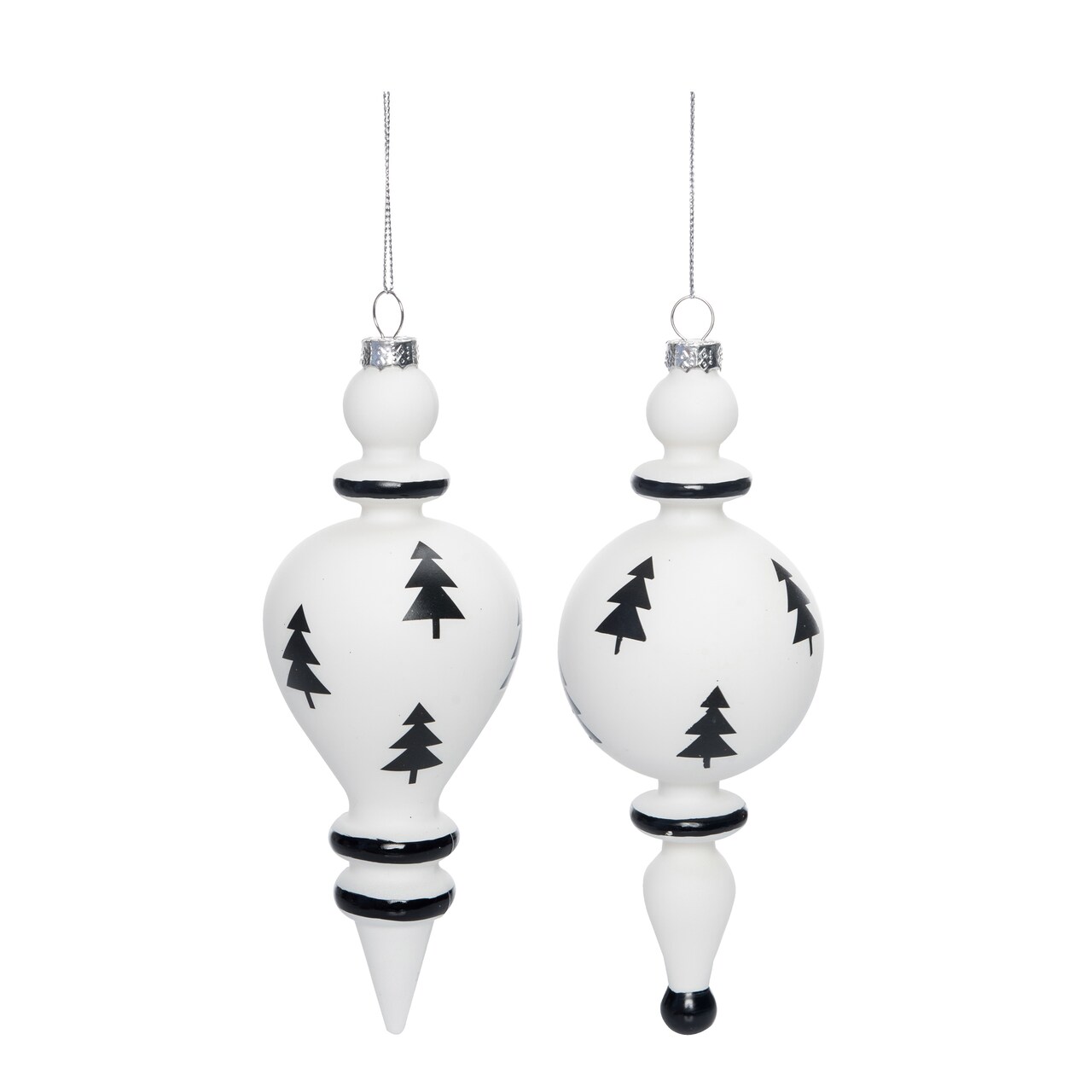 Glass Black and White Tree Ornament Set of Two Christmas Decor